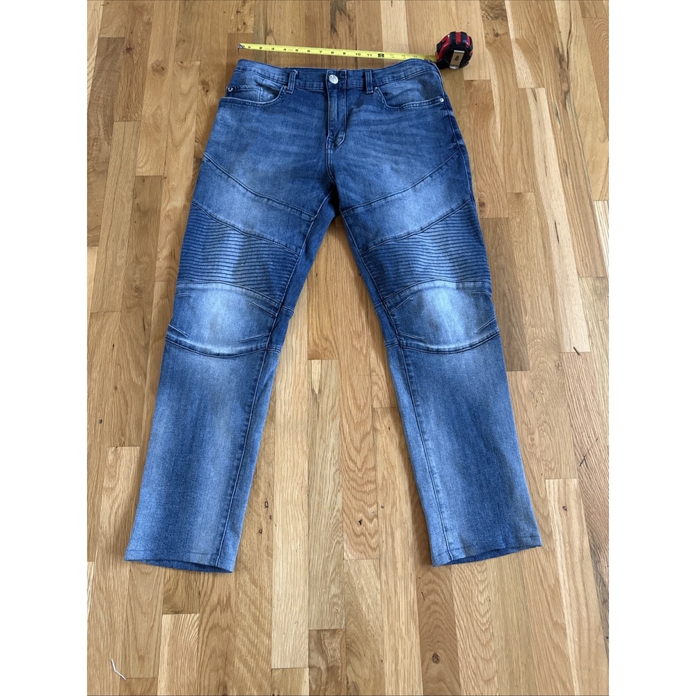 True Religion Rocco Jeans Mens 32x28 Relaxed Skinny Biker Moto Distressed Denim